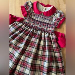 Charter Club Girls 5 Dressy Smocked Holiday Plaid Dress Tie Back Bows Crinoline